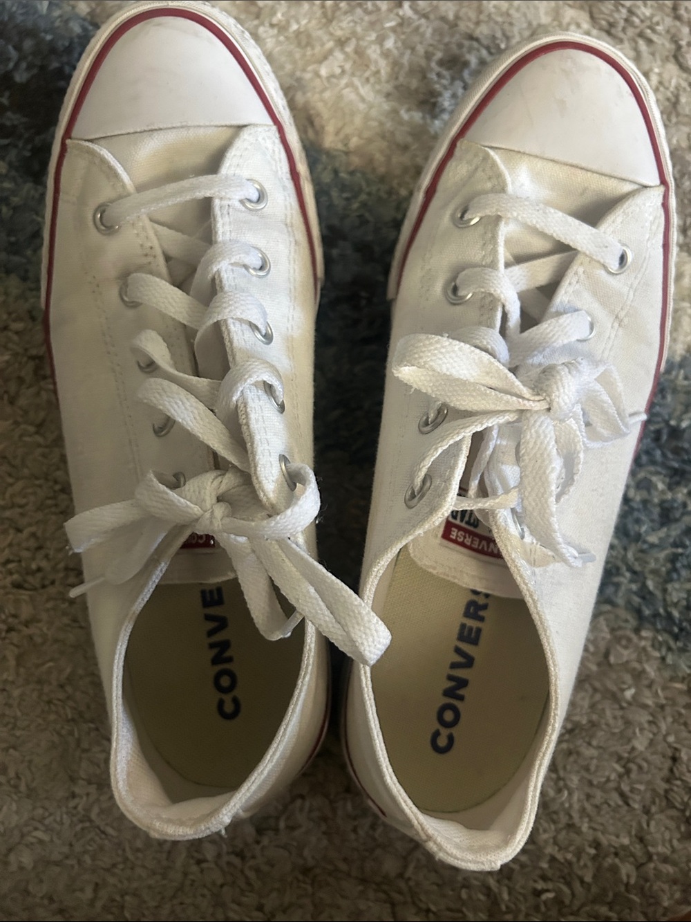 Converse All Star White Canvas Low-Tops with Red and Navy Trim - Picture 4 of 8